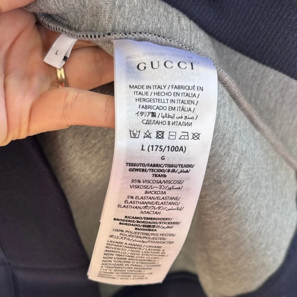Gucci Logo Patch Knitted Scuba Embroidered Blue Half Zip Sweatshirt sz L
